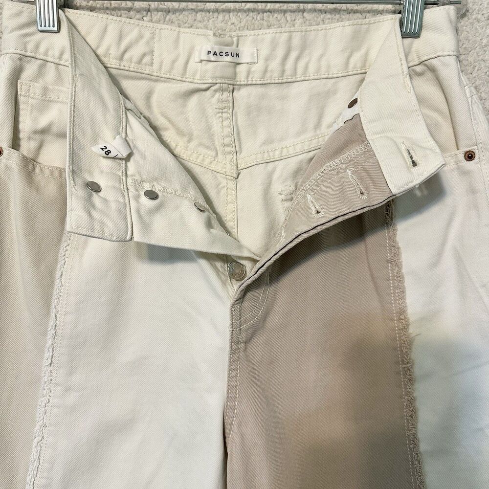 Pacsun Women’s 28 Dad Jeans Patchwork Jeans Slim Taper Multicolor Beige - Picture 12 of 16